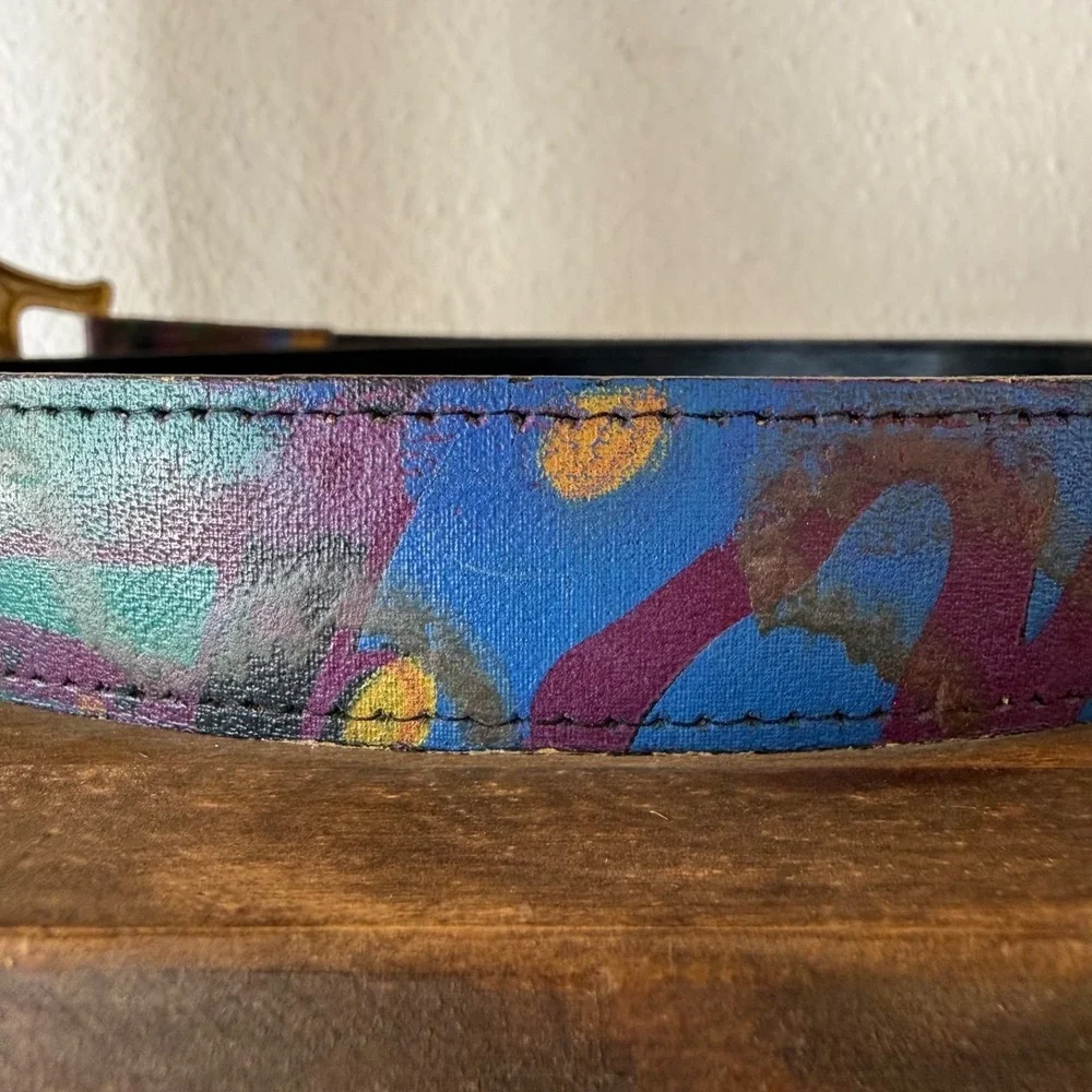 Vintage Abstract Art Leather Belt 36